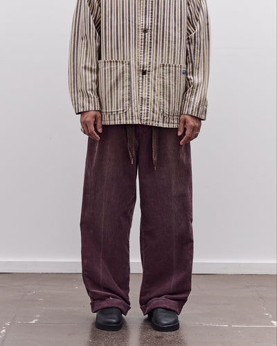 Kapital Corduroy Easy Trousers With Center Pleats Unisex, Burgundy