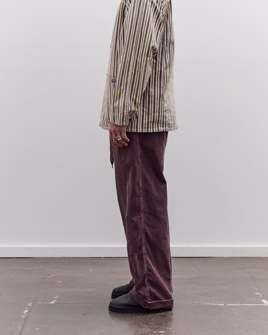 Kapital Corduroy Easy Trousers With Center Pleats Unisex, Burgundy