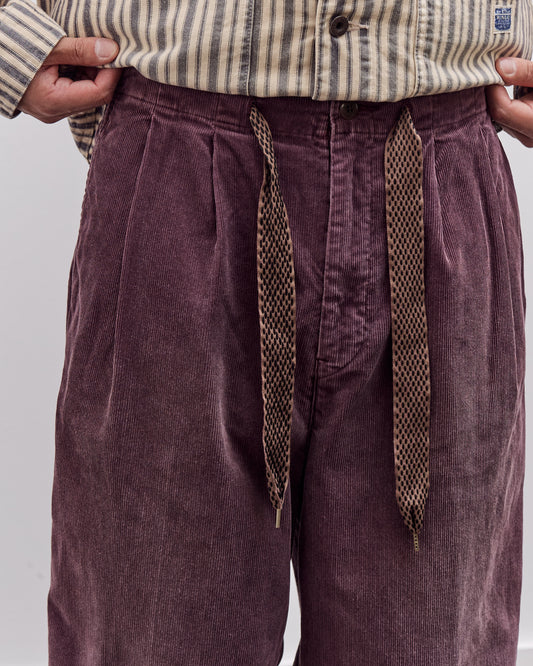 Kapital Corduroy Easy Trousers With Center Pleats Unisex, Burgundy