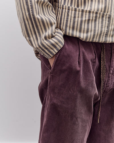 Kapital Corduroy Easy Trousers With Center Pleats Unisex, Burgundy