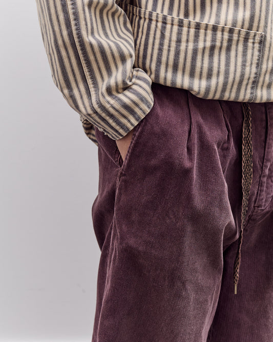 Kapital Corduroy Easy Trousers With Center Pleats Unisex, Burgundy