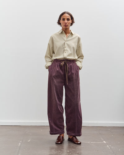 Kapital Corduroy Easy Trousers With Center Pleats, Burgundy