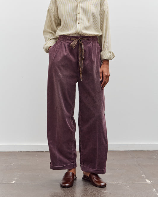 Kapital Corduroy Easy Trousers With Center Pleats, Burgundy
