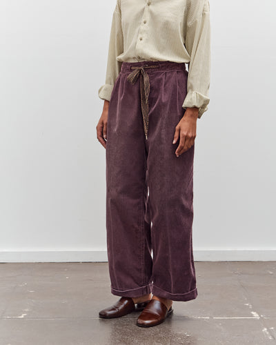 Kapital Corduroy Easy Trousers With Center Pleats, Burgundy