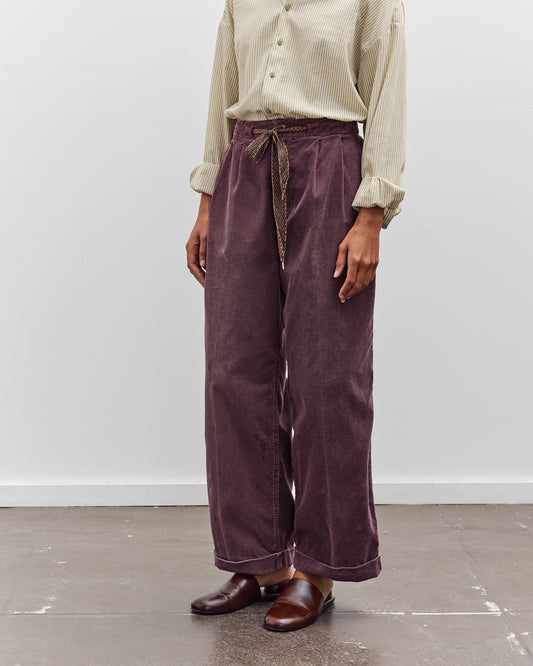 Kapital Corduroy Easy Trousers With Center Pleats, Burgundy
