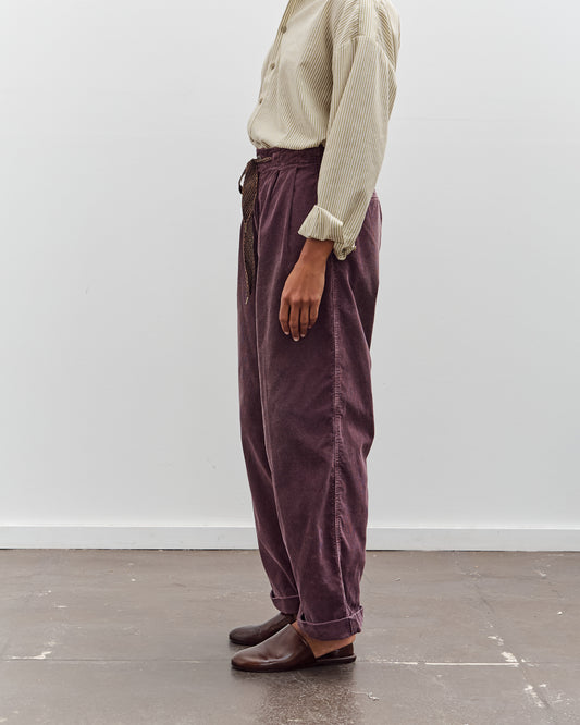 Kapital Corduroy Easy Trousers With Center Pleats, Burgundy