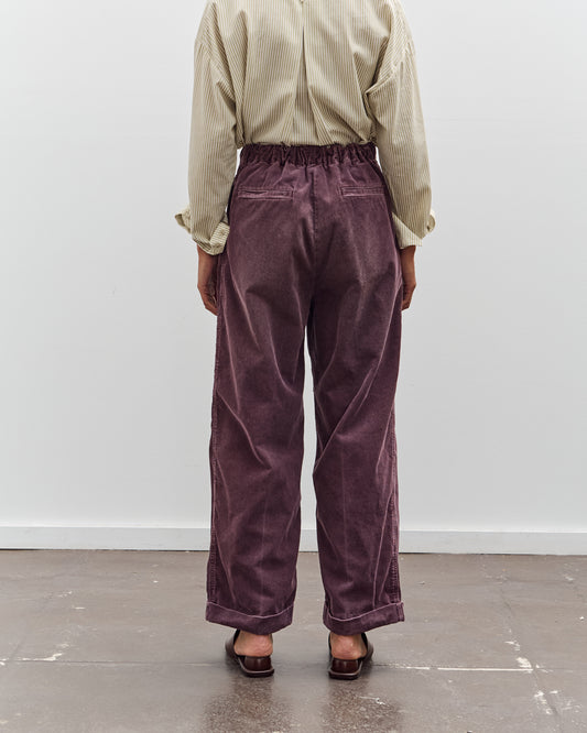 Kapital Corduroy Easy Trousers With Center Pleats, Burgundy
