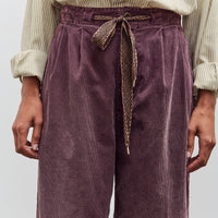 Kapital Corduroy Easy Trousers With Center Pleats, Burgundy