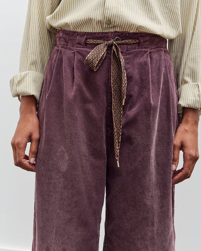 Kapital Corduroy Easy Trousers With Center Pleats, Burgundy