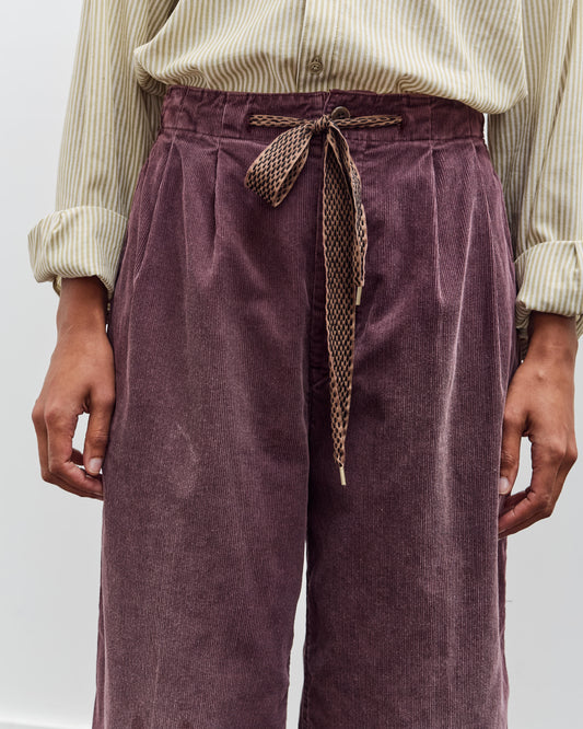 Kapital Corduroy Easy Trousers With Center Pleats, Burgundy
