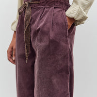 Kapital Corduroy Easy Trousers With Center Pleats, Burgundy