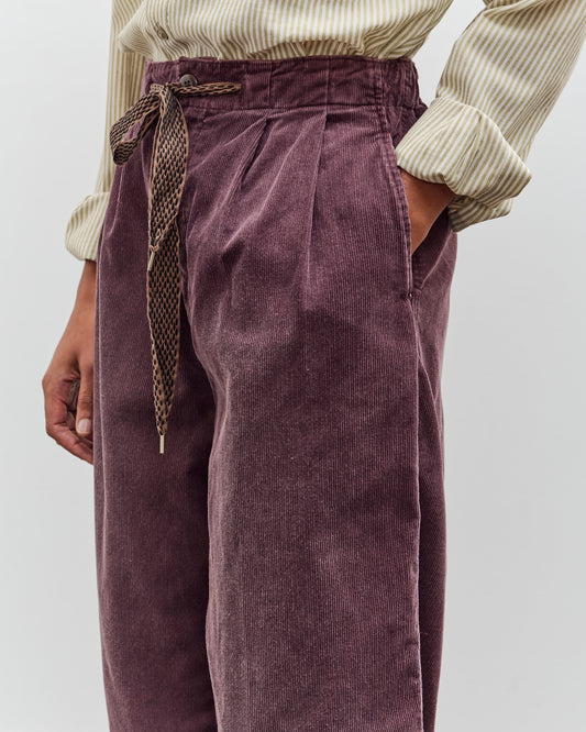 Kapital Corduroy Easy Trousers With Center Pleats, Burgundy
