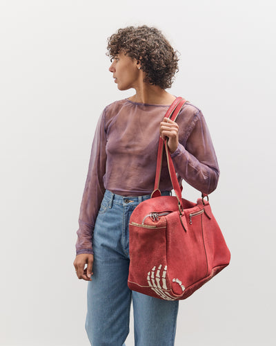 Kapital Crack Leather FARGO Bag (BONE PALM), Red