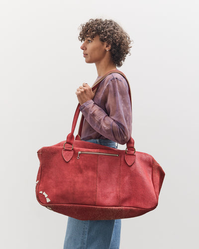Kapital Crack Leather FARGO Bag (BONE PALM), Red