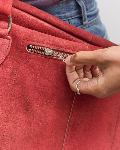 Kapital Crack Leather FARGO Bag (BONE PALM), Red