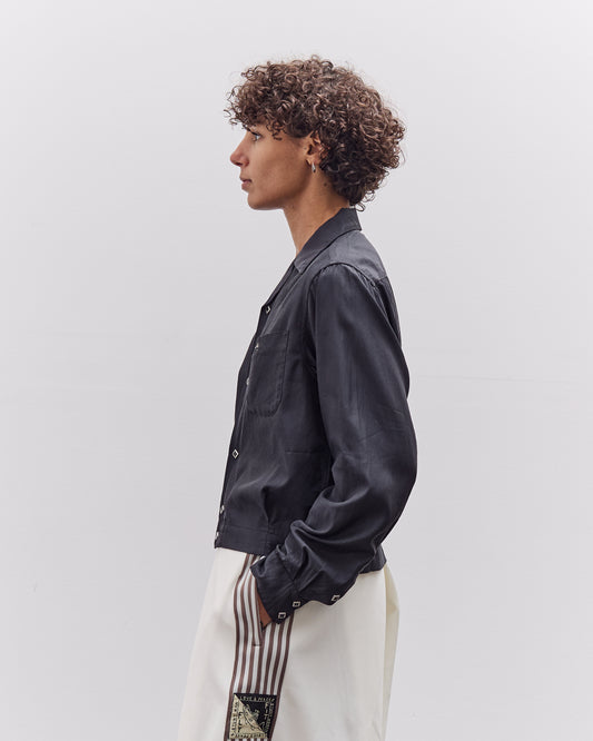 Kapital Cupra Cotton Twill Open Collar Drizzler Jacket, Black