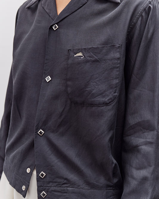 Kapital Cupra Cotton Twill Open Collar Drizzler Jacket, Black