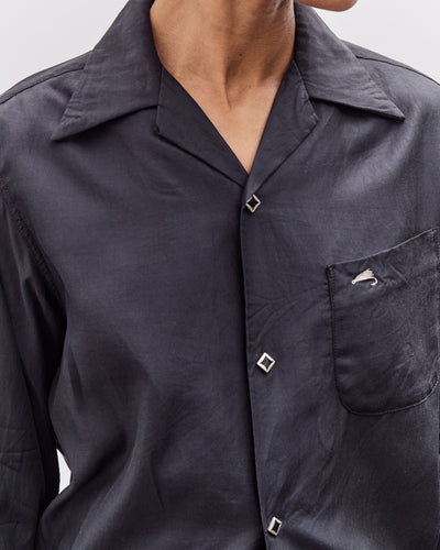 Kapital Cupra Cotton Twill Open Collar Drizzler Jacket, Black