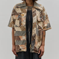 Kapital Drizzle Open Collar Shirt, Brown YABANE Quilt Patchwork