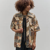 Kapital Drizzle Open Collar Shirt, Brown YABANE Quilt Patchwork