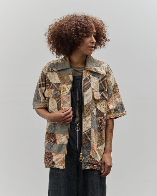 Kapital Drizzle Open Collar Shirt, Brown YABANE Quilt Patchwork