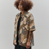 Kapital Drizzle Open Collar Shirt, Brown YABANE Quilt Patchwork