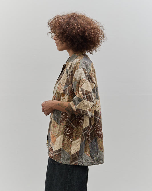 Kapital Drizzle Open Collar Shirt, Brown YABANE Quilt Patchwork