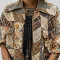 Kapital Drizzle Open Collar Shirt, Brown YABANE Quilt Patchwork