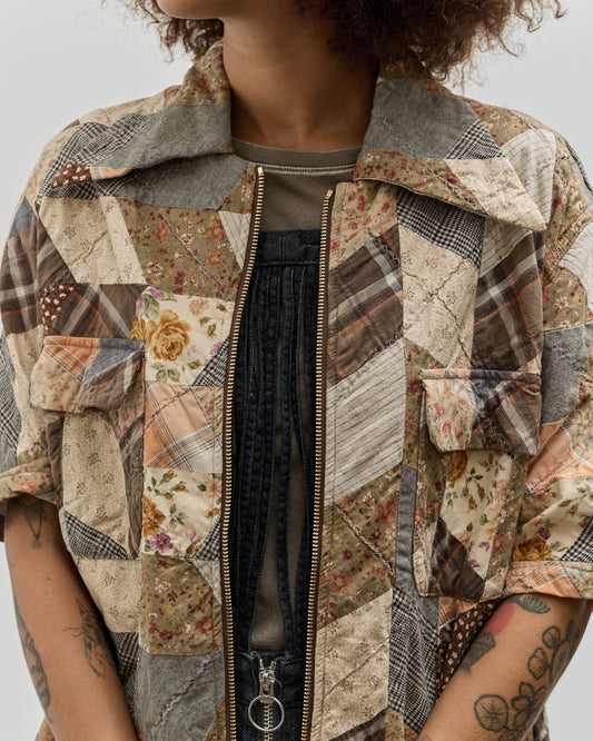 Kapital Drizzle Open Collar Shirt, Brown YABANE Quilt Patchwork