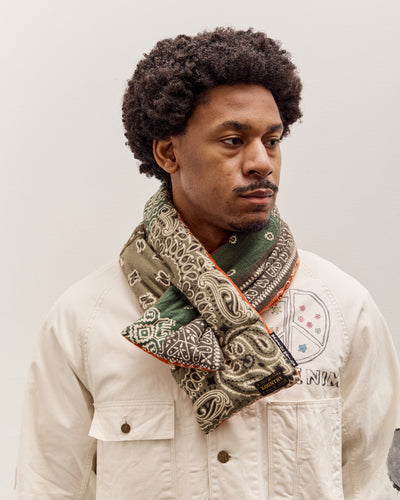 Kapital Flannel Reversible Bandana Kesa Scarf, Khakixorange