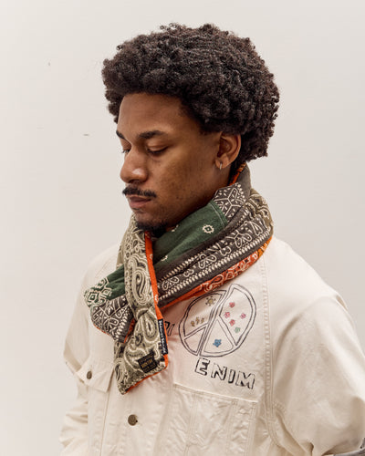 Kapital Flannel Reversible Bandana Kesa Scarf, Khakixorange