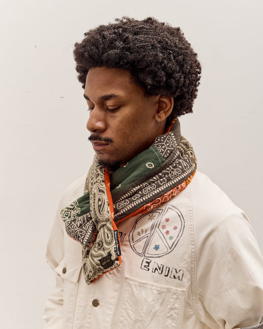 Kapital Flannel Reversible Bandana Kesa Scarf, Khakixorange