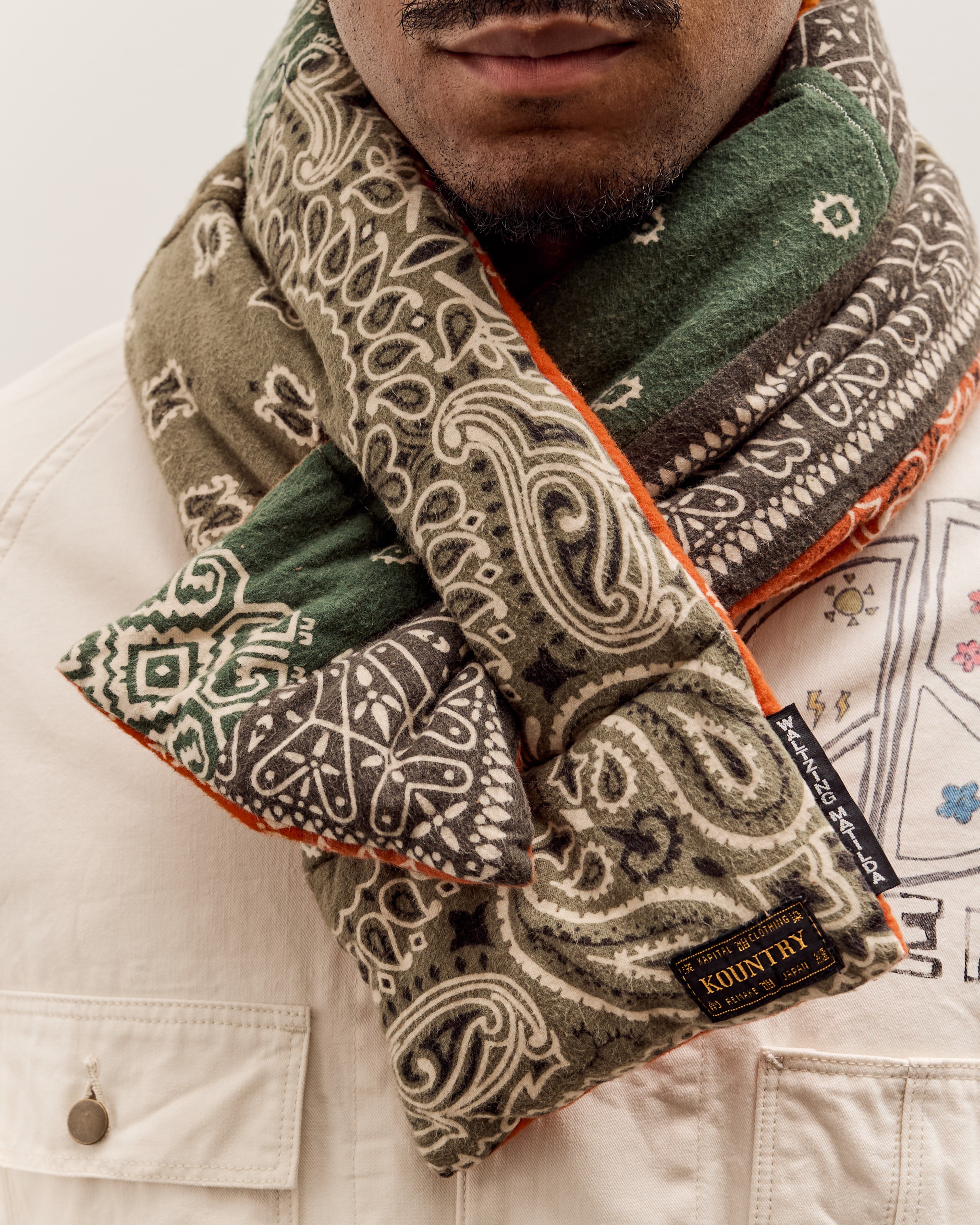 Flannel Reversible Bandana Kesa Scarf, Khakixorange – Glasswing