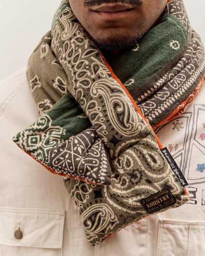 Kapital Flannel Reversible Bandana Kesa Scarf, Khakixorange