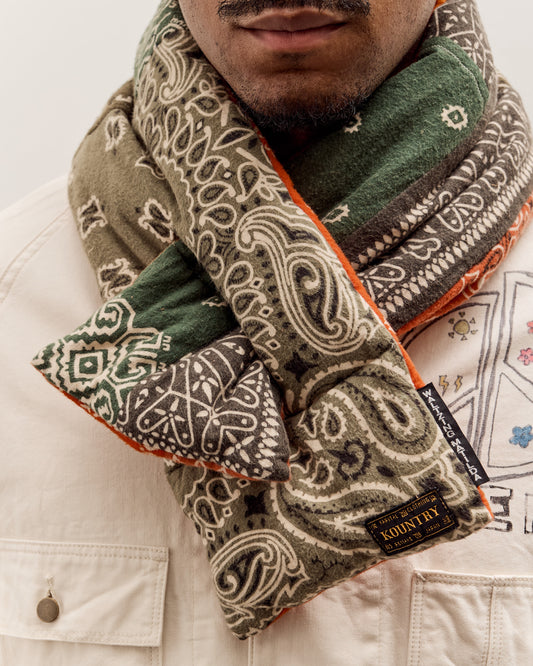 Kapital Flannel Reversible Bandana Kesa Scarf, Khakixorange