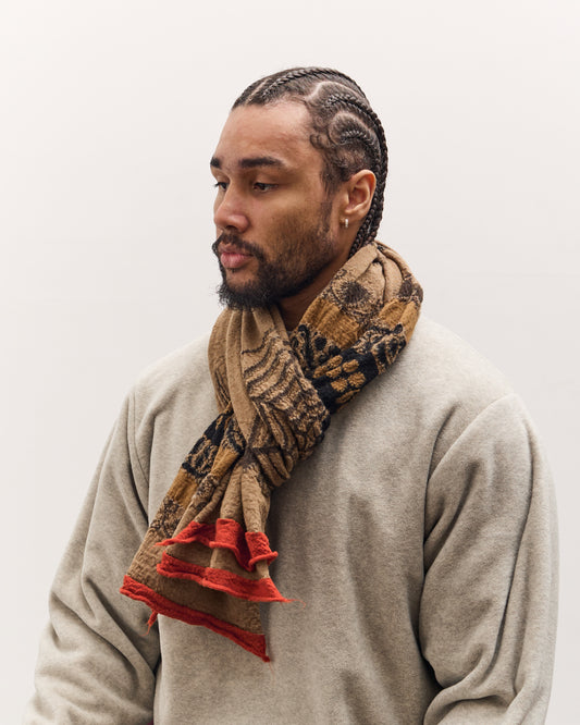 Kapital Fulling Wool Scarf Coptic Skull, Beige