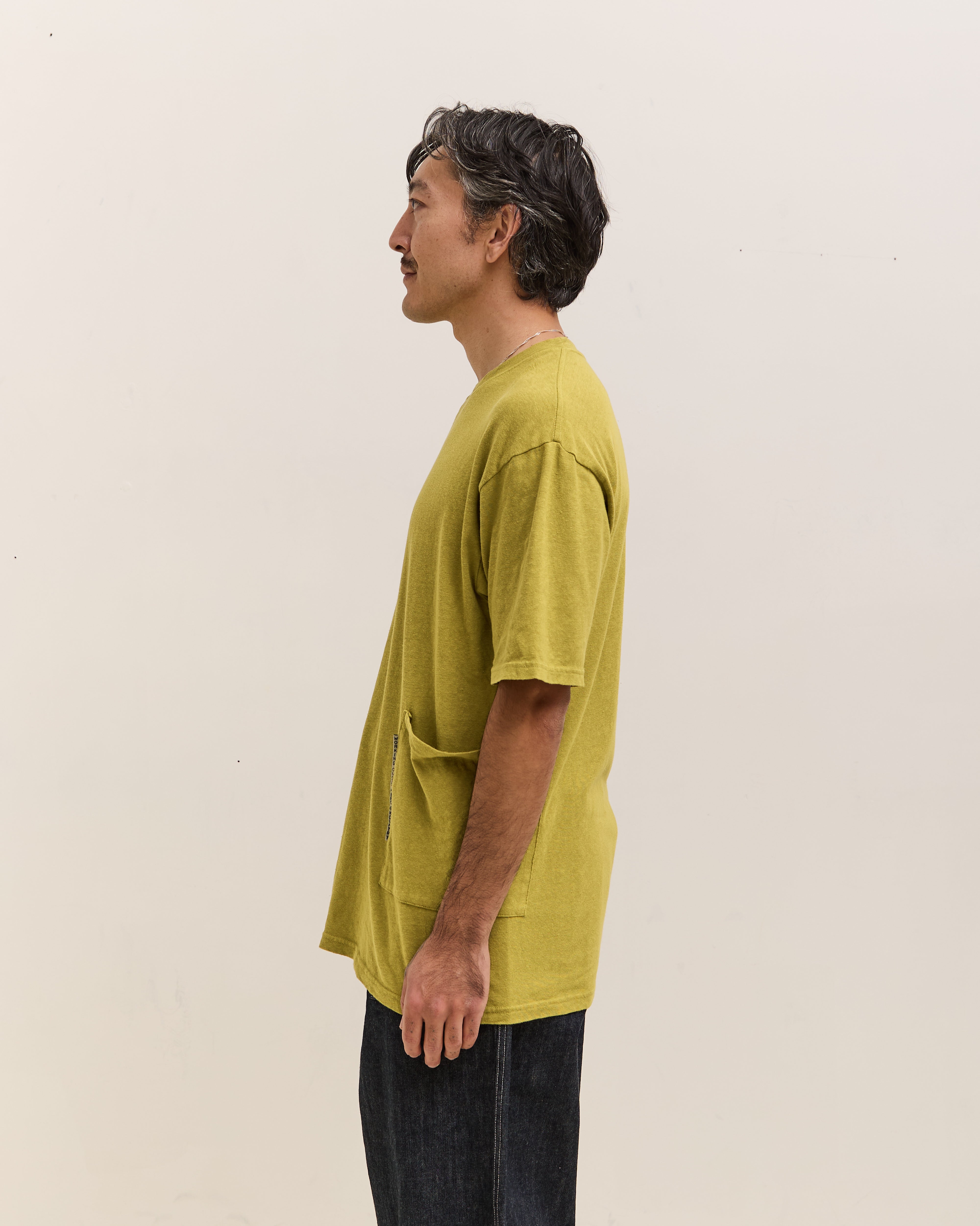Kapital Gauze Jersey BISCUIT Pocket T Unisex, Yellow Green – Glasswing