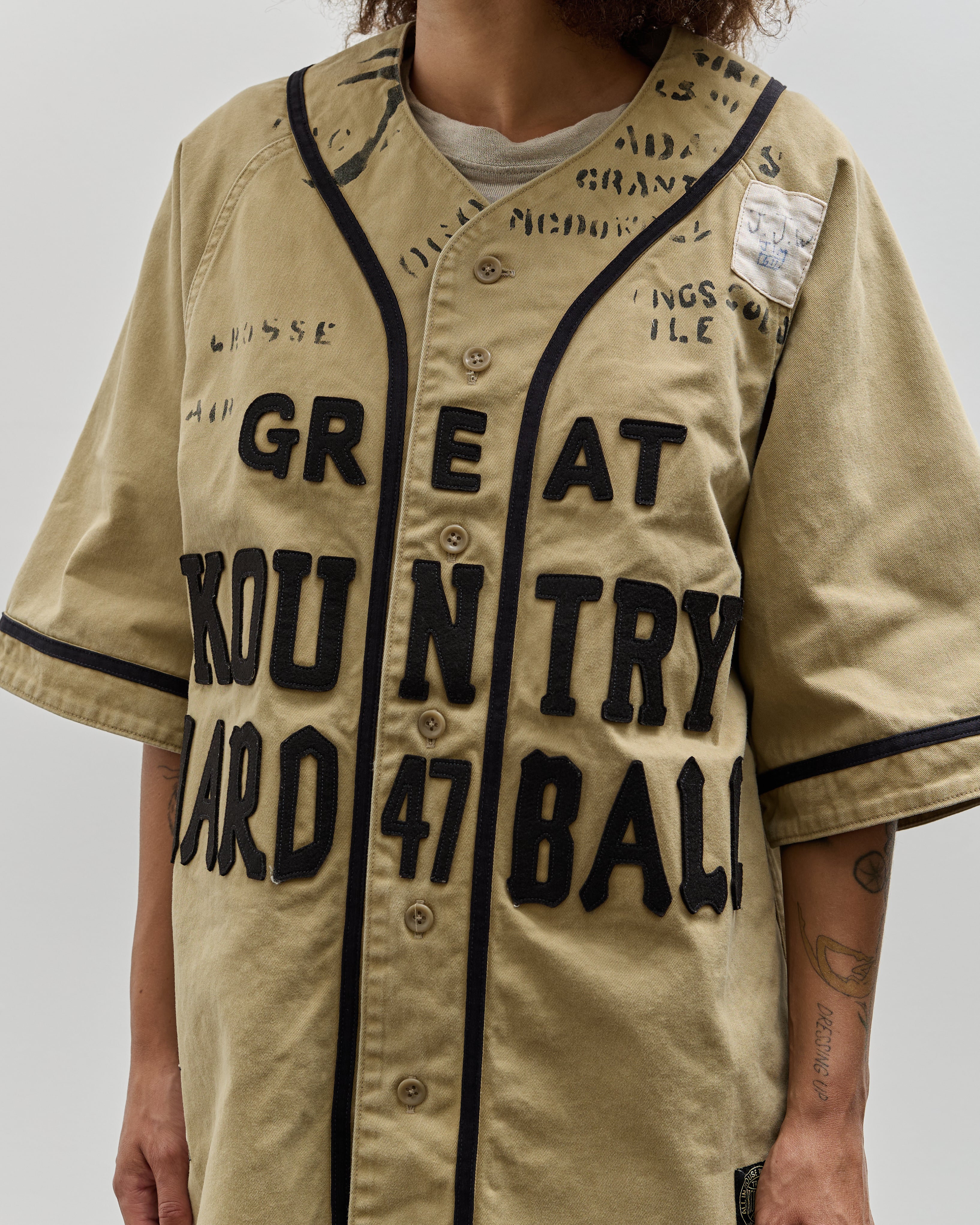 Kapital GREAT KOUNTRY Damaged Baseball Shirt, Beige – Glasswing