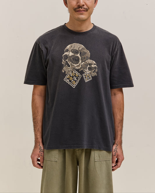 Kapital Jersey Crew T Rain Skull, Black