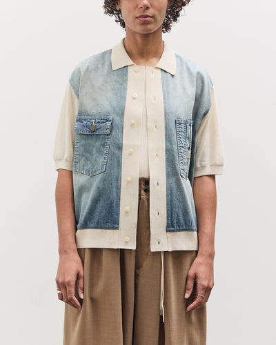 Kapital Knit x 8oz Denim Coverall Polo Shirt, Ecru
