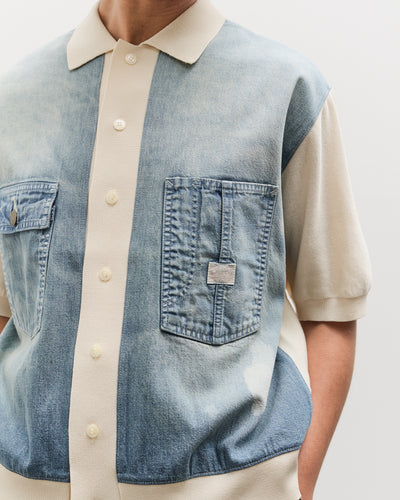 Kapital Knit x 8oz Denim Coverall Polo Shirt, Ecru