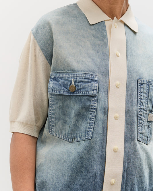 Kapital Knit x 8oz Denim Coverall Polo Shirt, Ecru