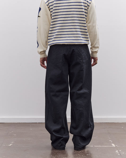 Kapital 14Oz Blk X Blk Denim Club Baggy 5P Pants Unisex, Black
