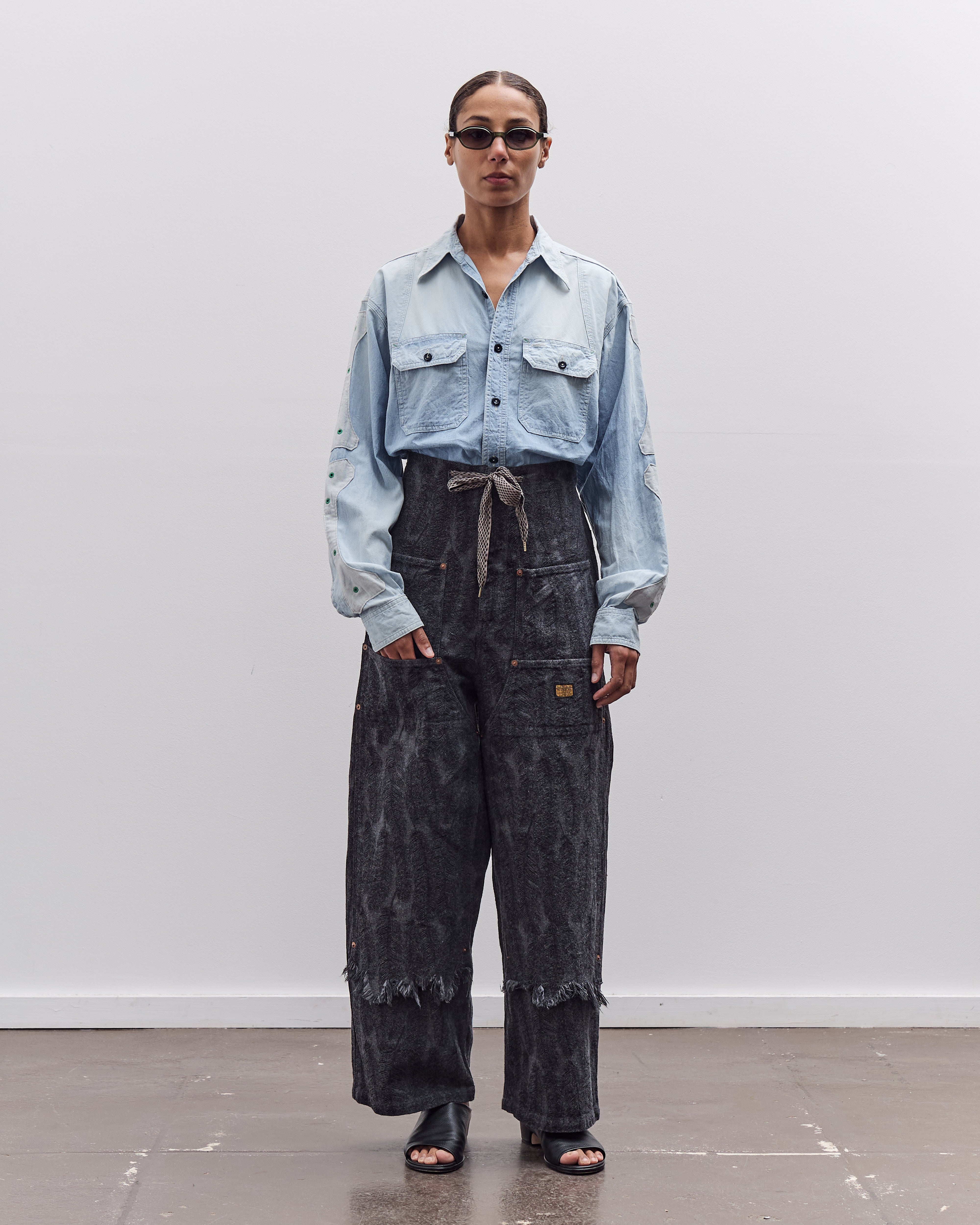 Kapital 12oz MAGPIE Denim W-Knee Easy Baggy Pants, BLKxBLK – Glasswing