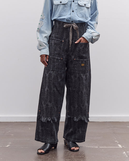 Kapital 12oz MAGPIE Denim W-Knee Easy Baggy Pants, BLKxBLK
