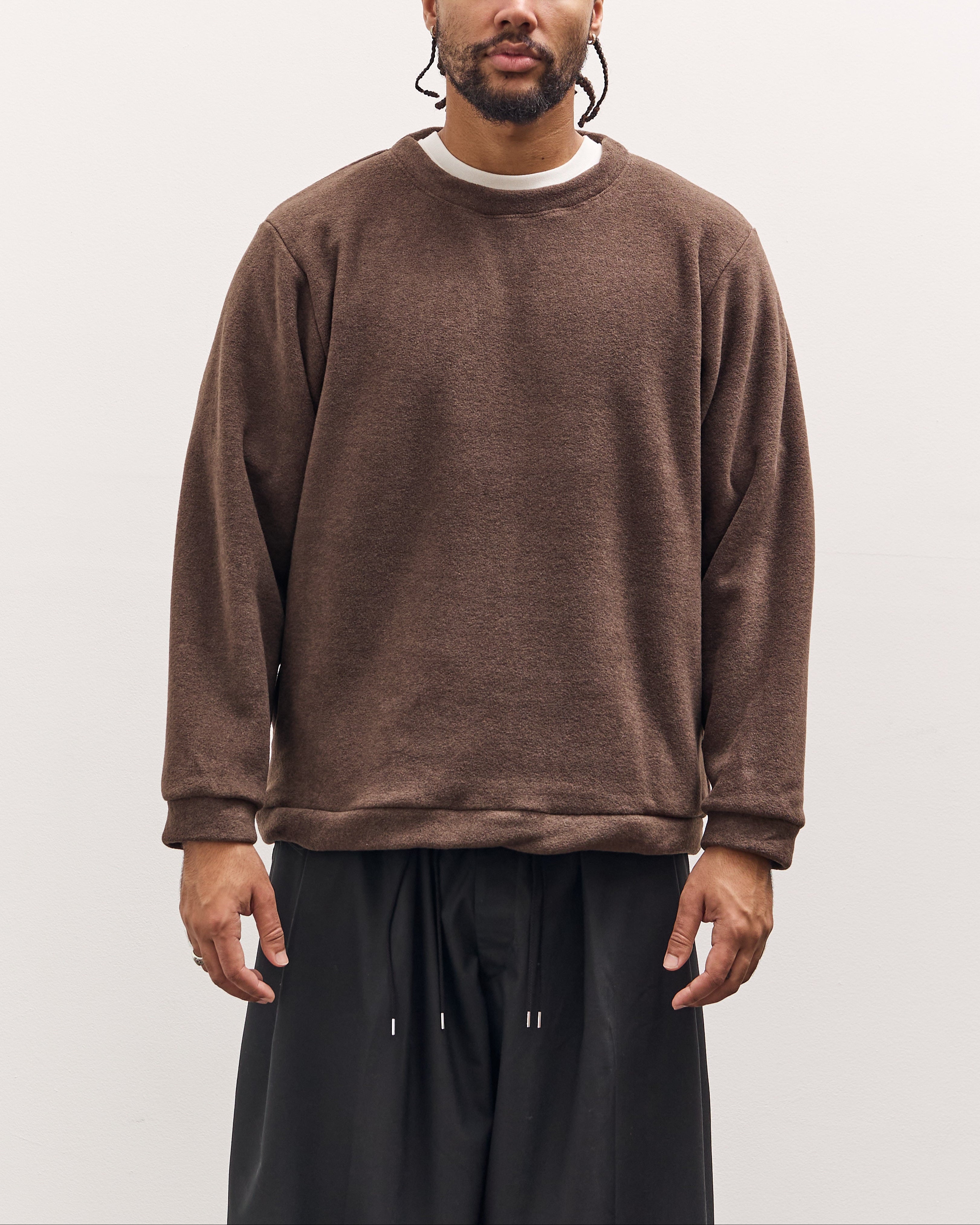 Kapital Reverse Fleece Big Crew Sweatshirt, Brown – Glasswing