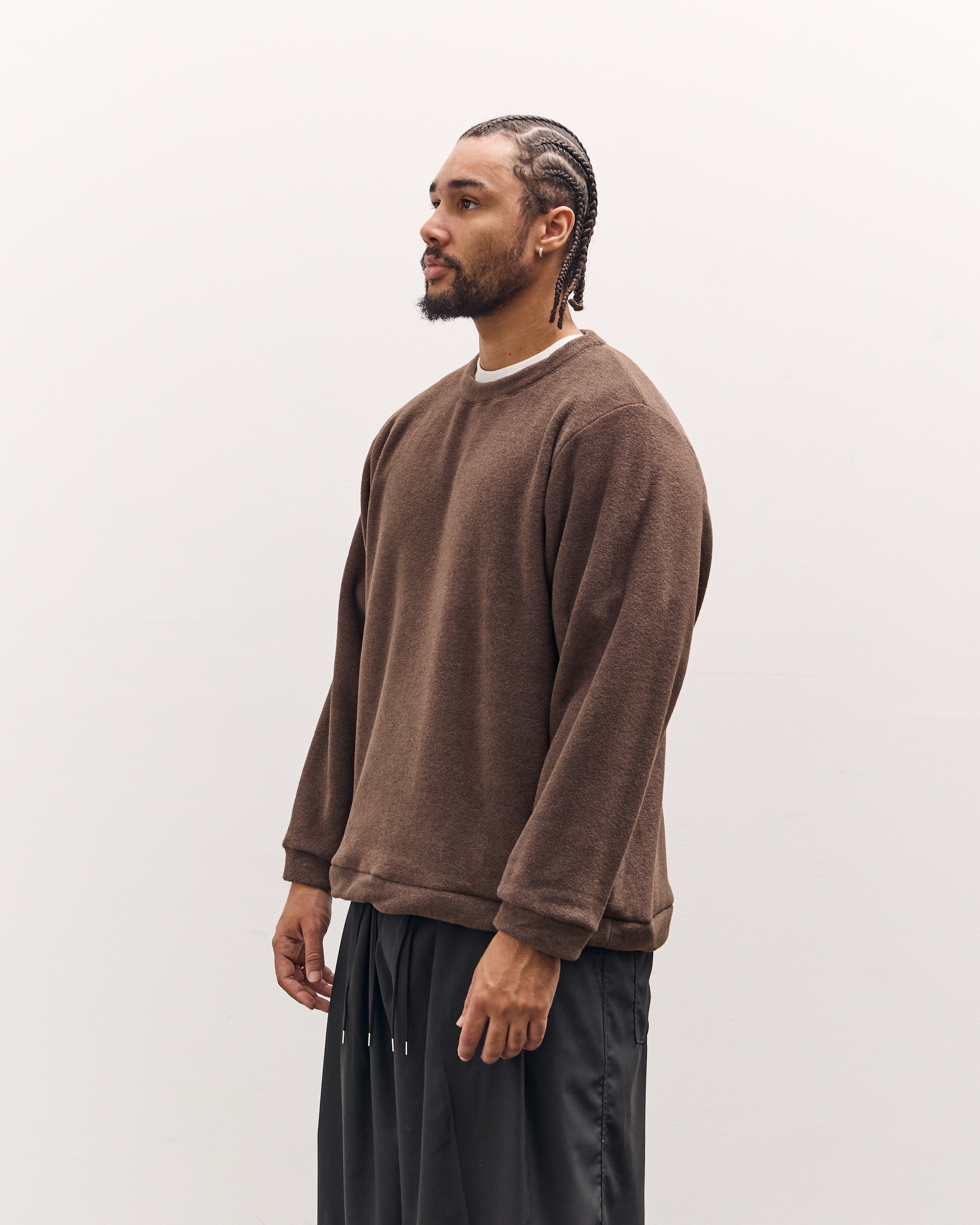 Kapital Reverse Fleece Big Crew Sweatshirt, Brown – Glasswing