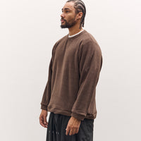 Kapital Reverse Fleece Big Crew Sweatshirt, Brown