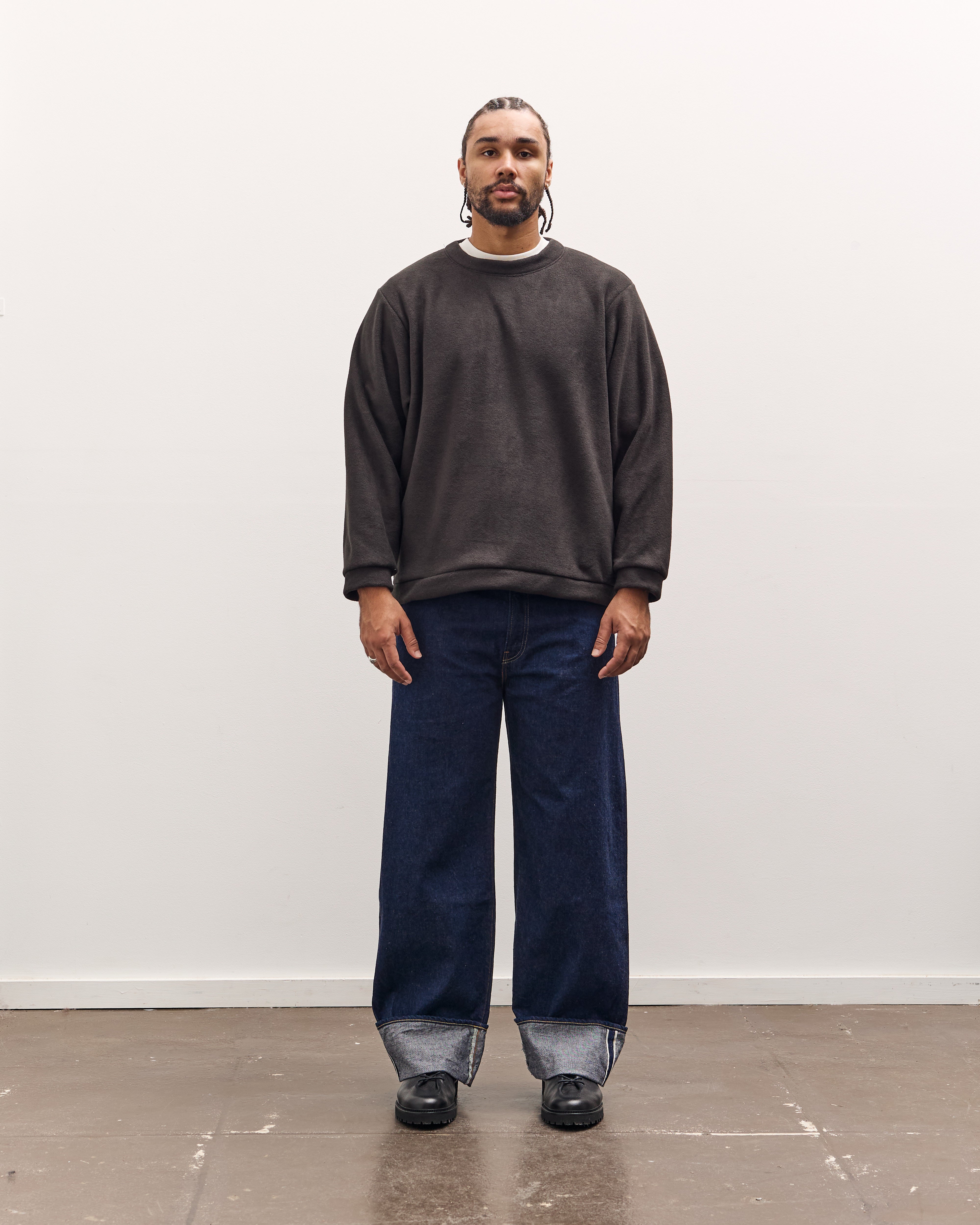 Kapital Reverse Fleece Big Crew Sweatshirt, Black – Glasswing