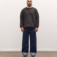 Kapital Reverse Fleece Big Crew Sweatshirt, Black